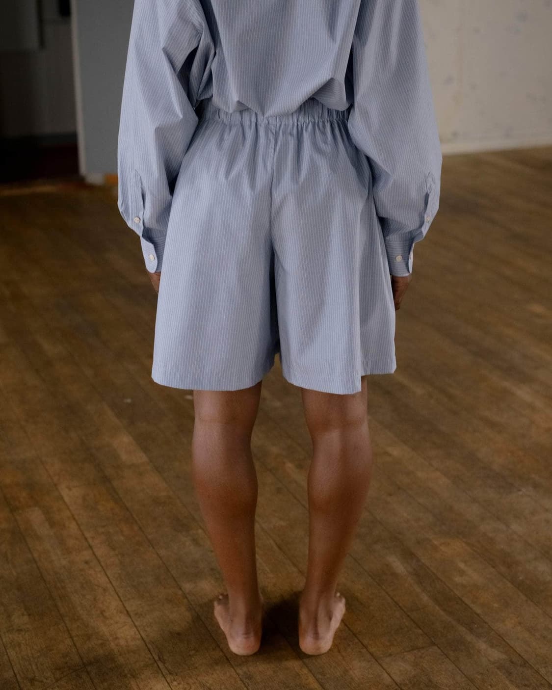 [XS,S,M]베이스레인지 Claude 오가닉 스트라이프 쇼츠/블루 상품이미지2