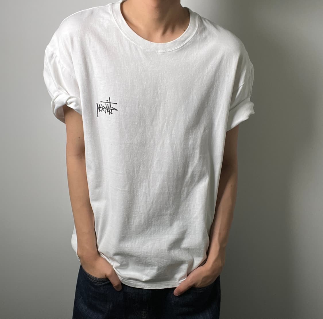stussy 스투시 베이직 로고 화이트 반팔 티셔츠 L 상품이미지3