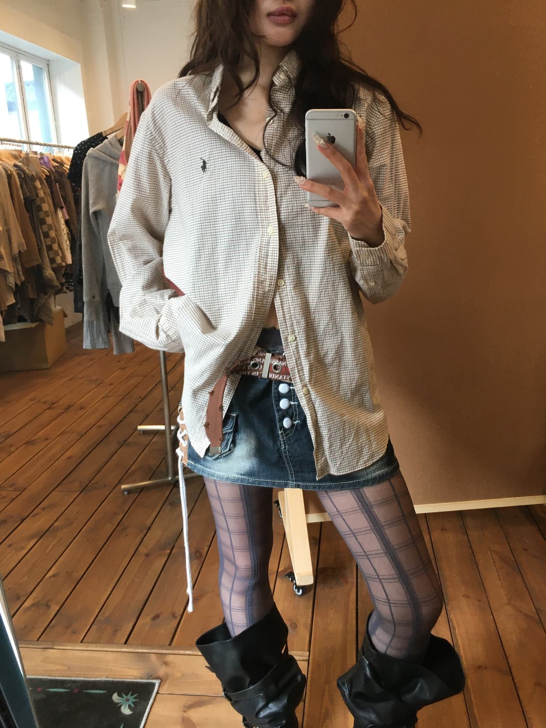 폴로 베이지 체크 셔츠 상품이미지2