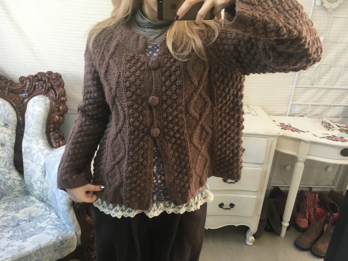 Set)하구미 잔꽃레이스티 + 모리 울 가디건 상품이미지3