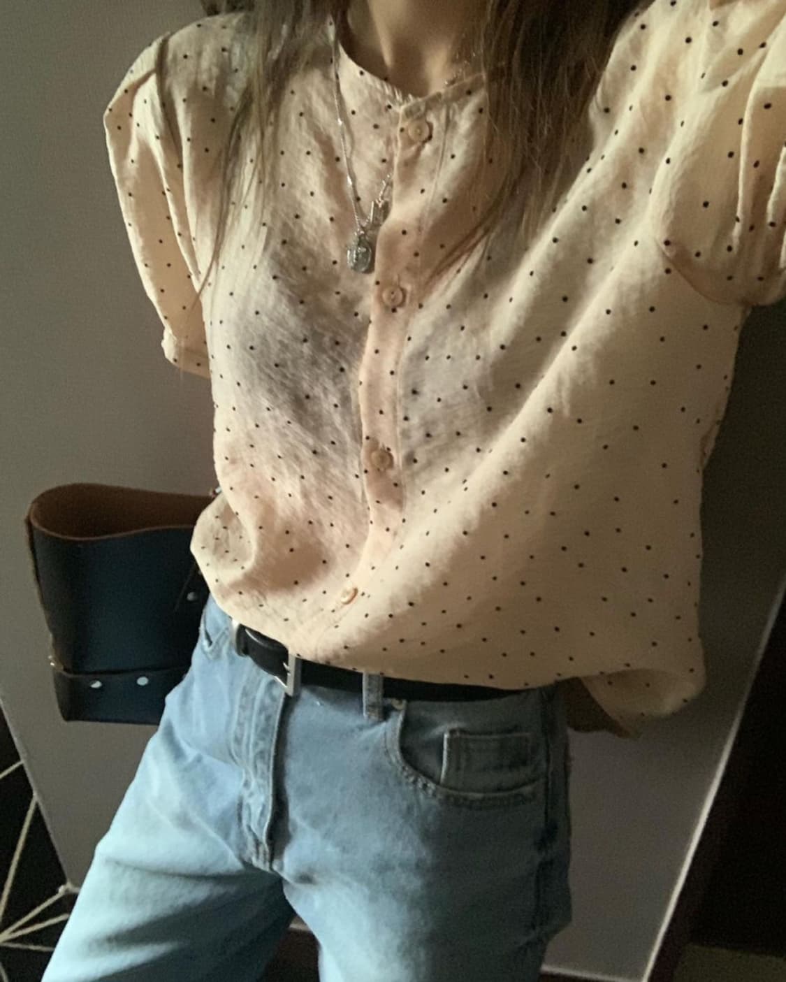 빈티지 도트 반팔 블라우스 상품이미지3