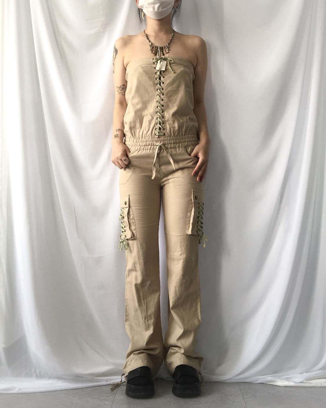 Lace up point tube top jumpsuit 상품이미지7