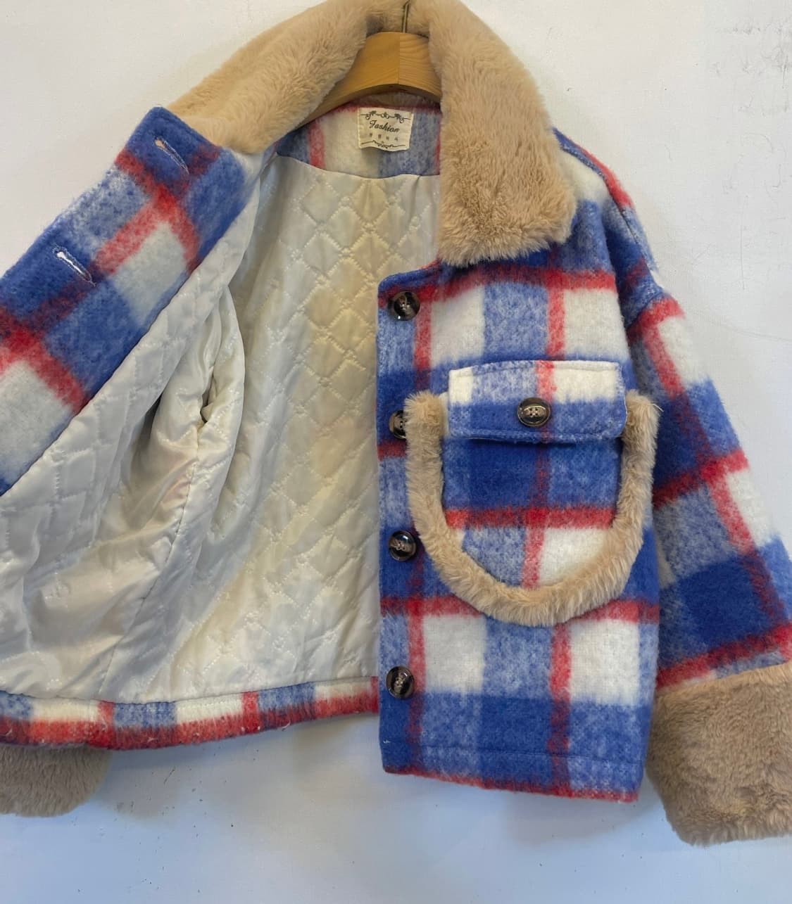 수입 퍼배색 숏코트숏자켓 체크코트 체크자켓:) 상품이미지4