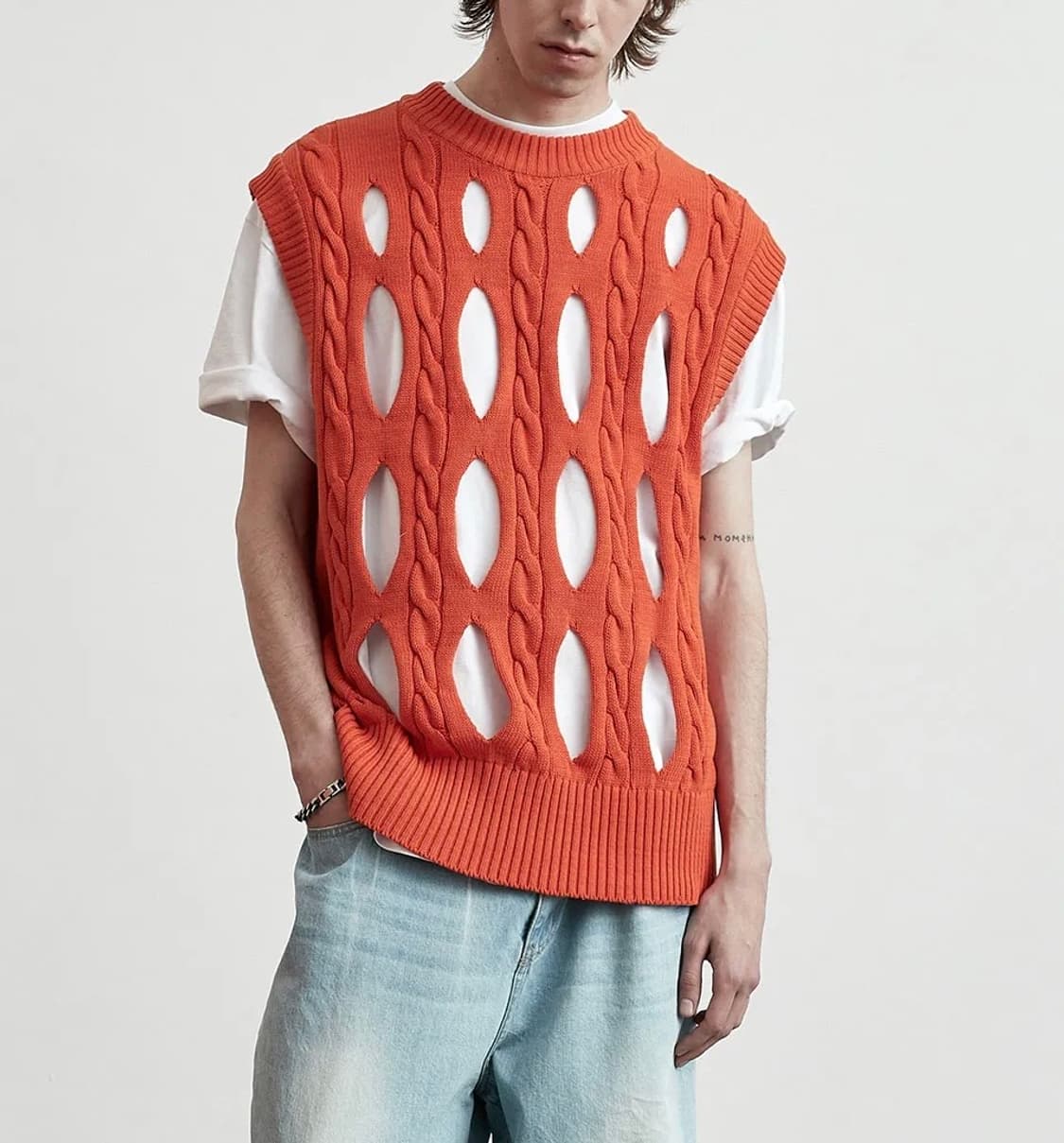 LEY 이에이 페리 니트조끼 베스트 오렌지 M 상품이미지4