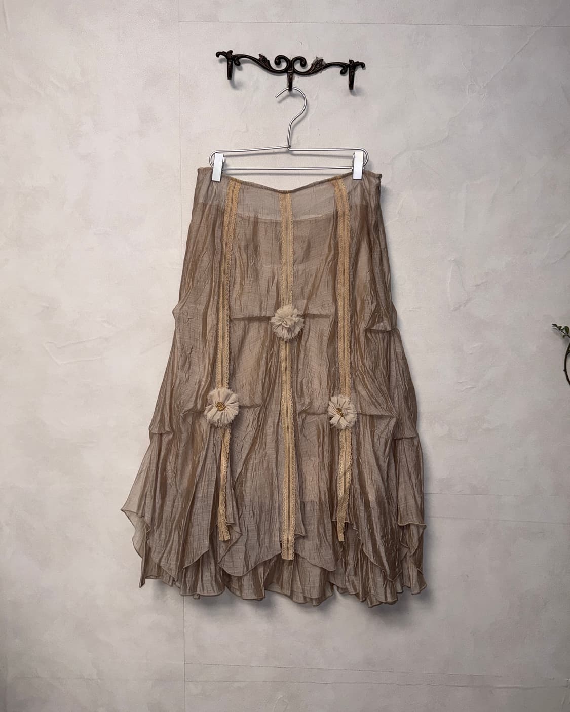Beige silk shirring fairy flower skirt 상품이미지1