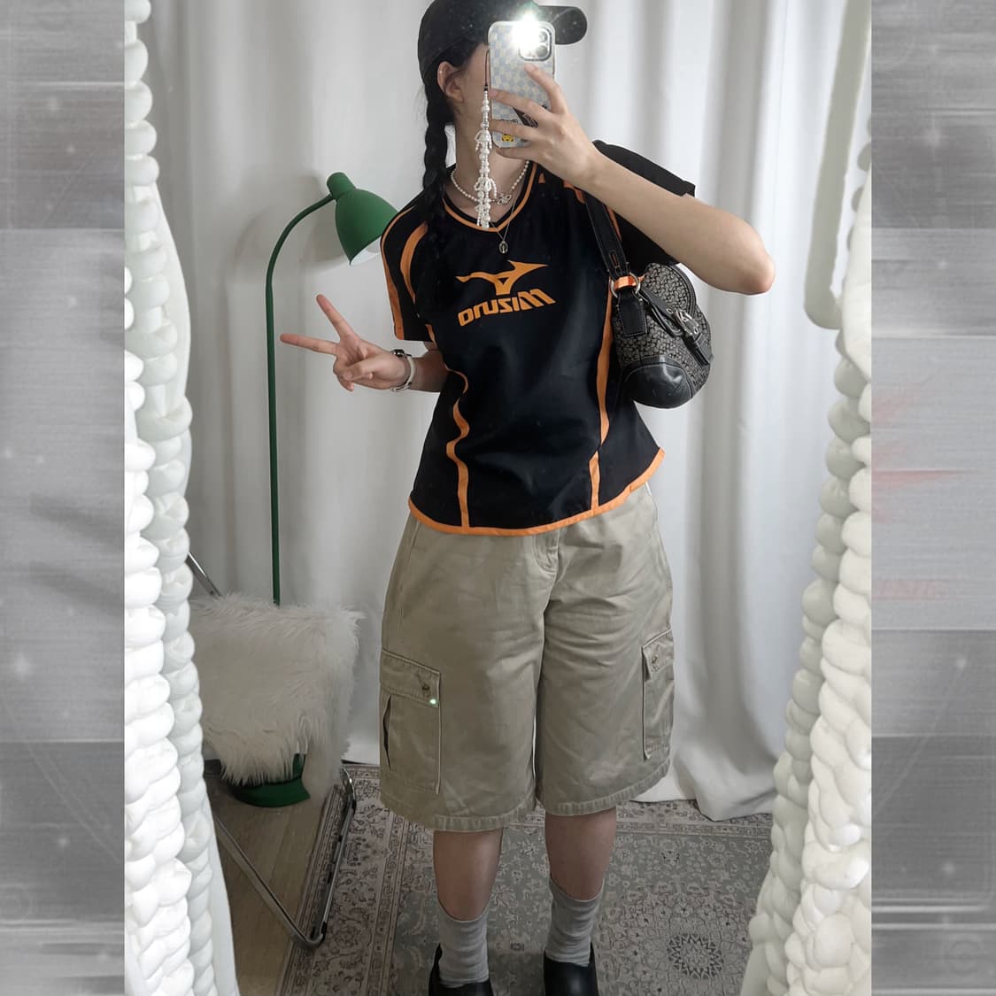 미즈노 블랙 & 오렌지 반팔 웜업 상품이미지3