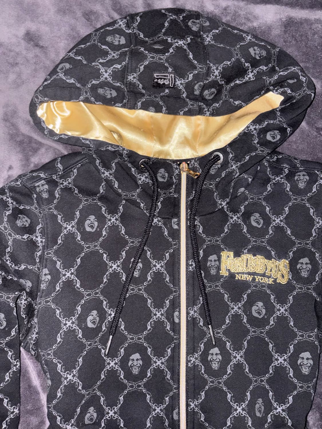 FUBU y2k깔 골져스 고급 골드 블랙 고딕 패턴 후드집업 져지 상품이미지5
