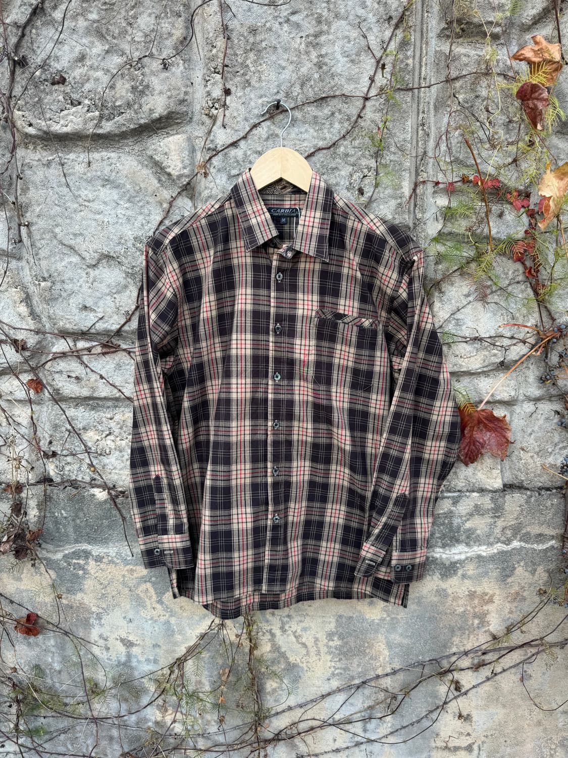 일본빈티지 포켓 체크 셔츠 브라운 m 상품이미지1