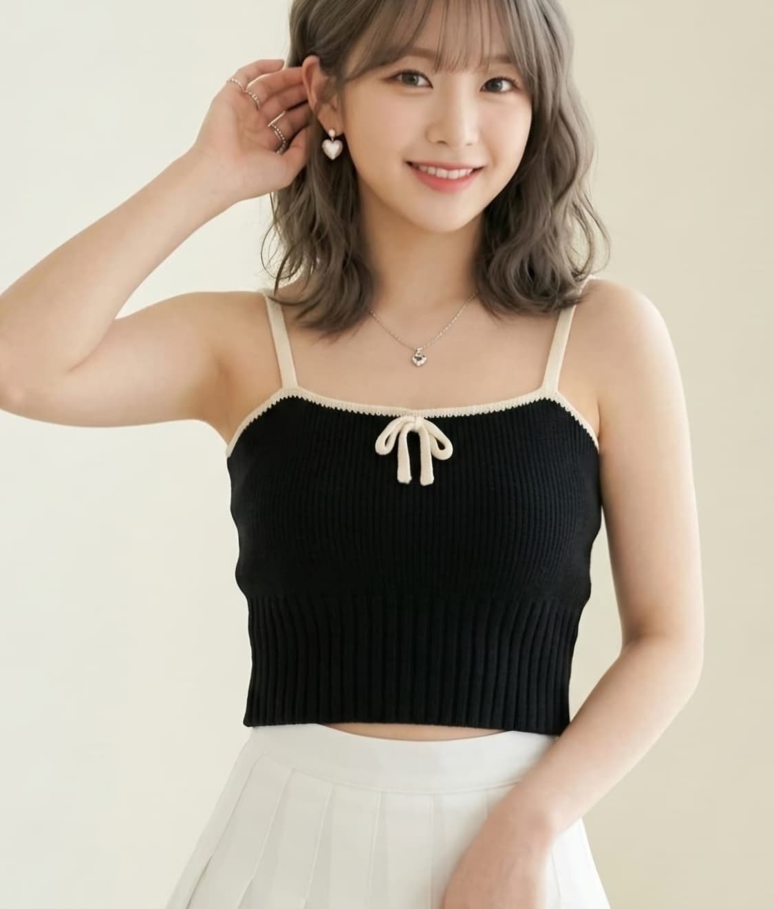 [무료배송]비비스타일 F 리본 장식 니트 크롭 숏 뷔스티에 민소매 나시 상품이미지9