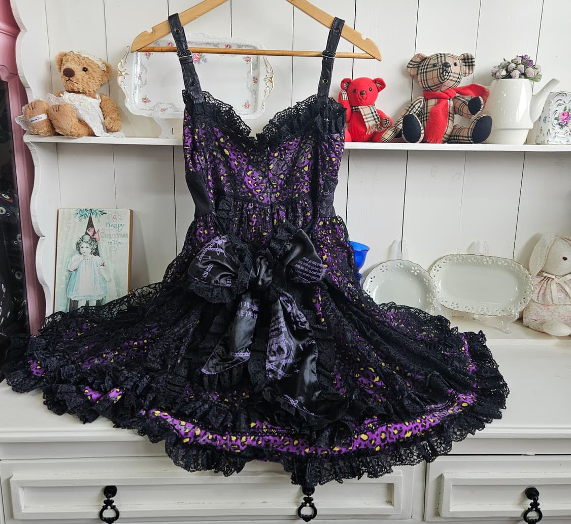 퍼플 레오파드 레이스 볼륨 원피스 상품이미지3