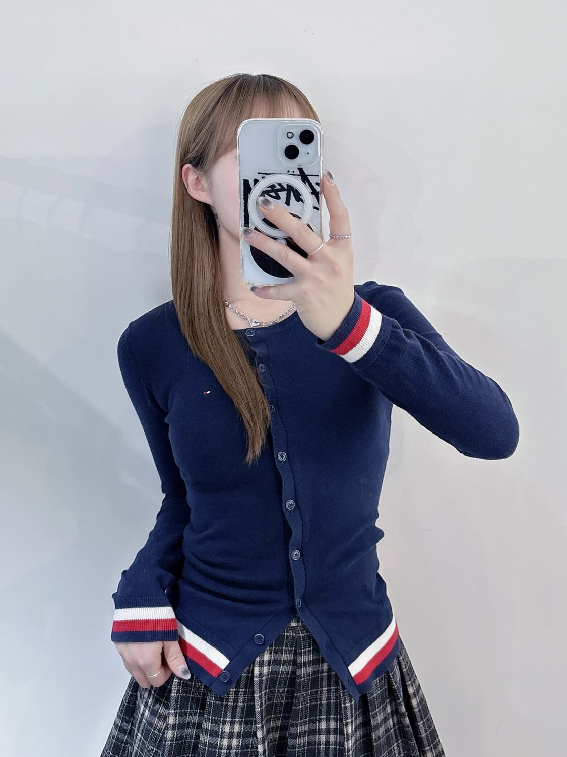 타미힐피거 네이비 딱붙핏 라운드 가디건 상품이미지2