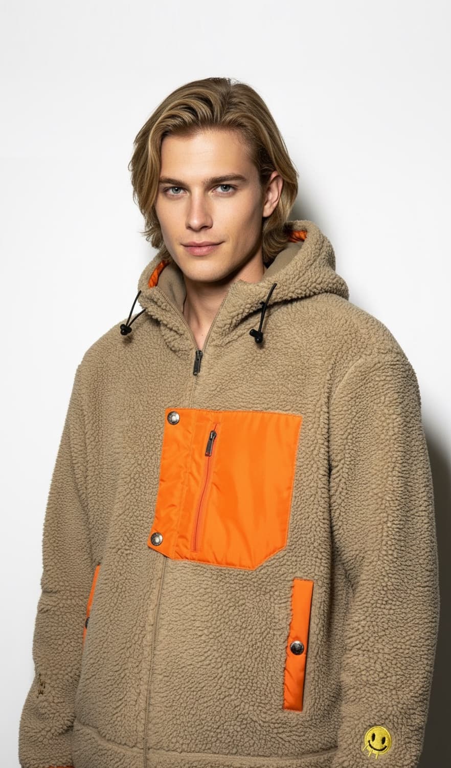 커스텀멜로우 베이지/오렌지 스마일 플리스 후리스 플리스 후드 자켓 95 상품이미지1