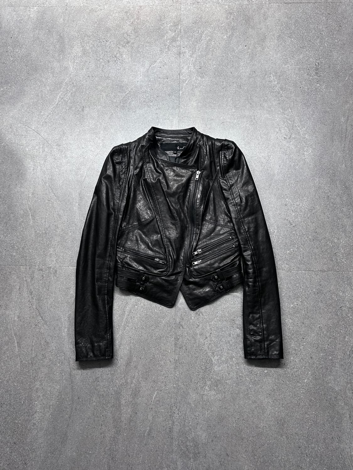 멀티 지퍼 사선 크롭 램스킨 자켓 상품이미지7