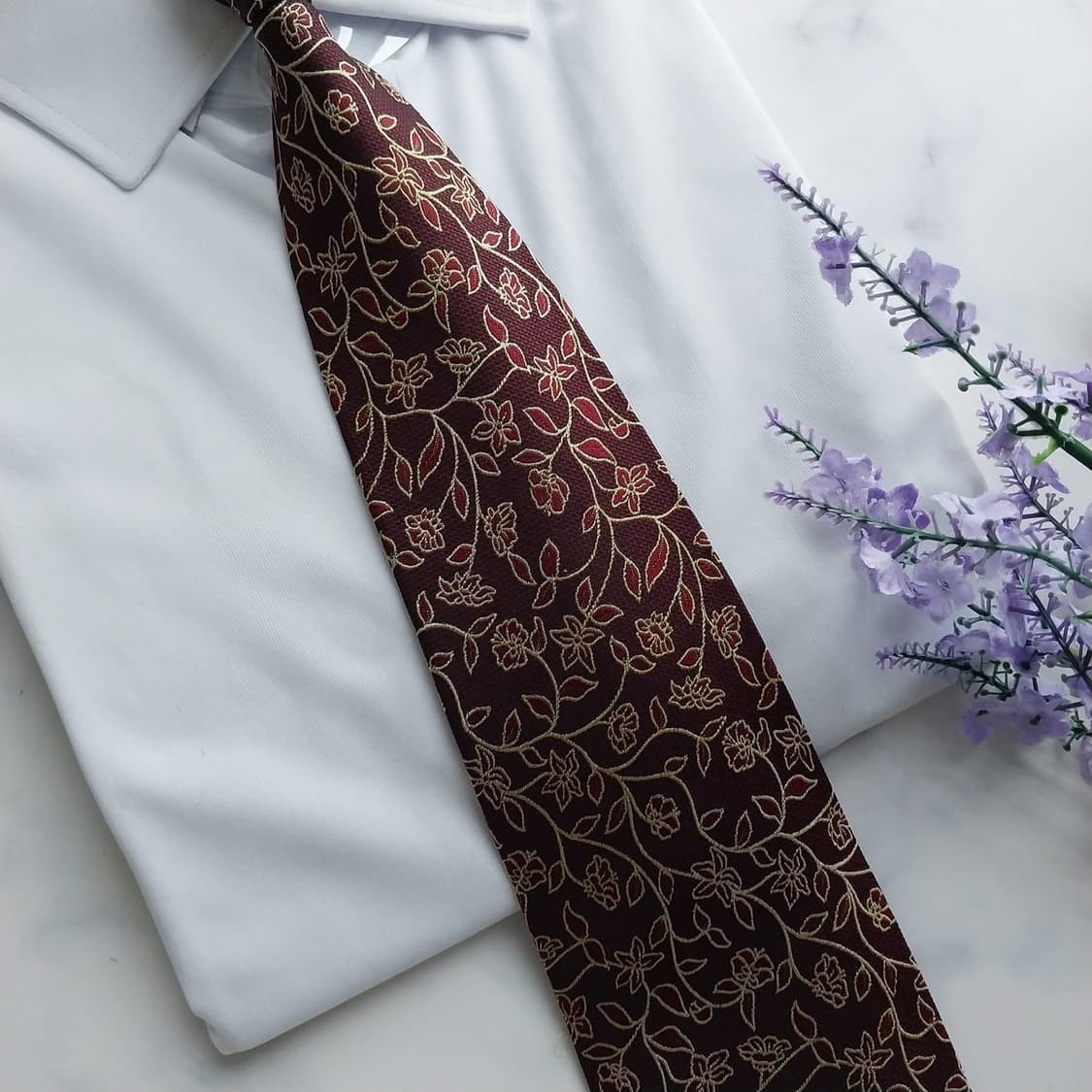 아쿠아스큐텀 실크 버건디 플라워 넥타이 9.7cm A+등급 K1191
 상품이미지8