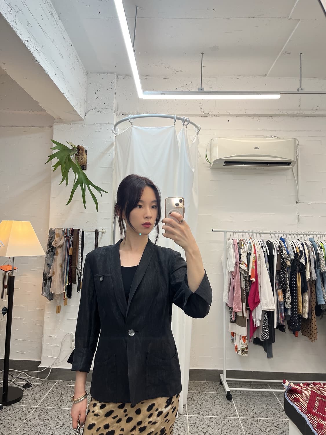 블랙 원버튼 린넨 자켓 상품이미지2