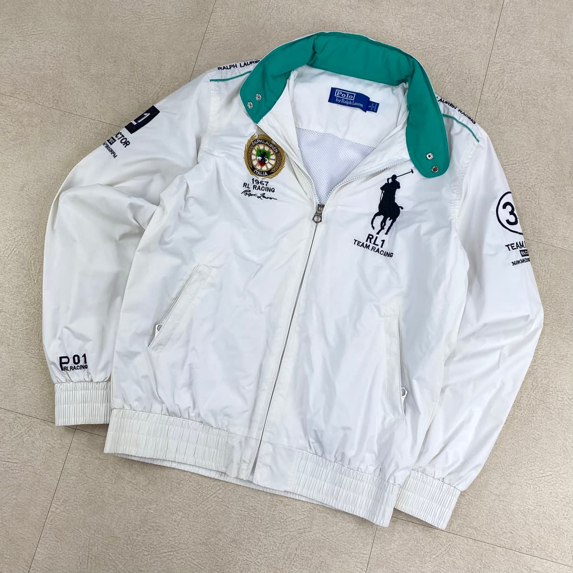 폴로 빅포니 화이트 자수 레이싱 나일론 자켓 (100) 상품이미지2