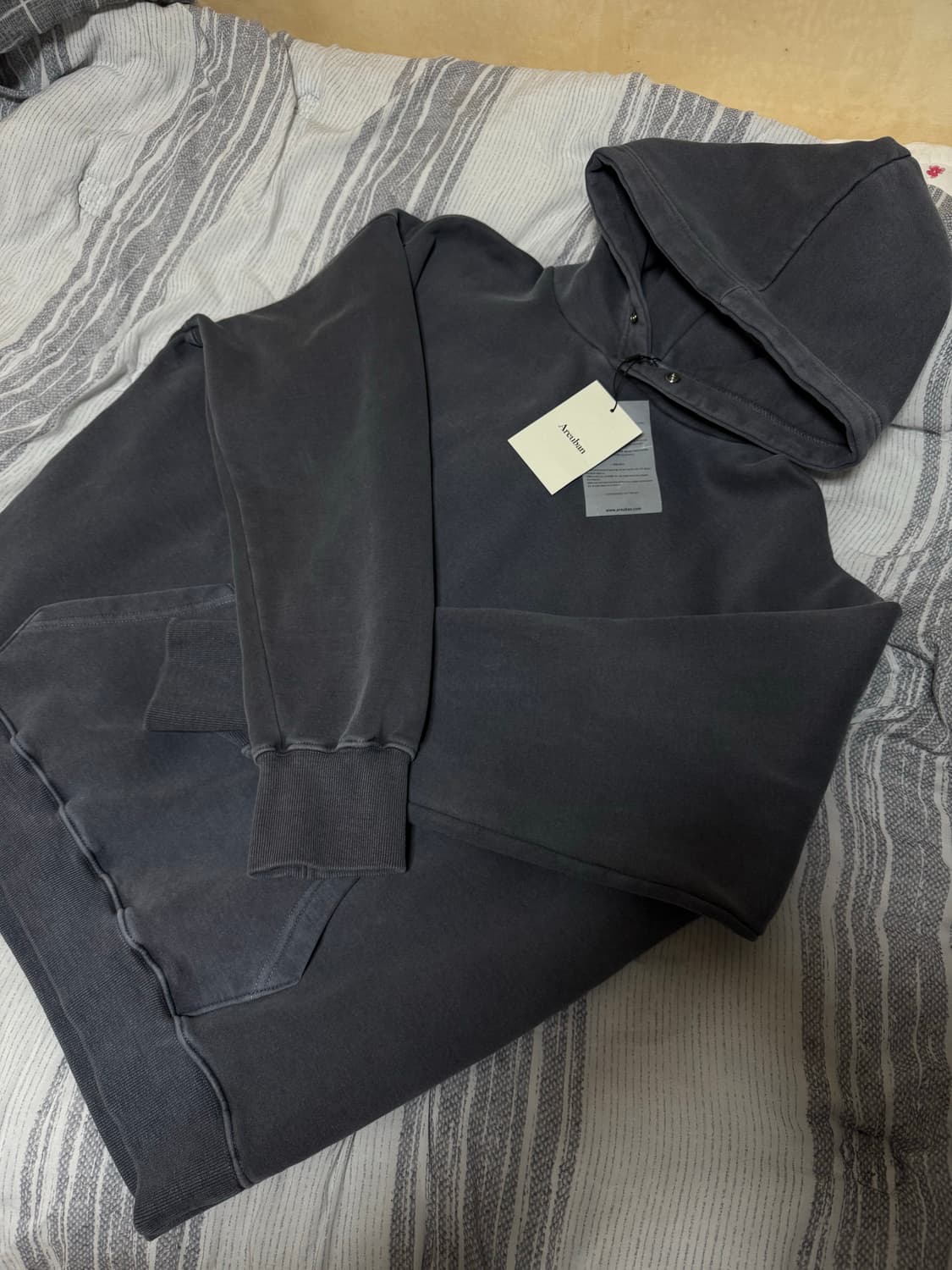 (2, 새상품) 아르반 피그먼트 루즈드 후드 네이비 상품이미지4