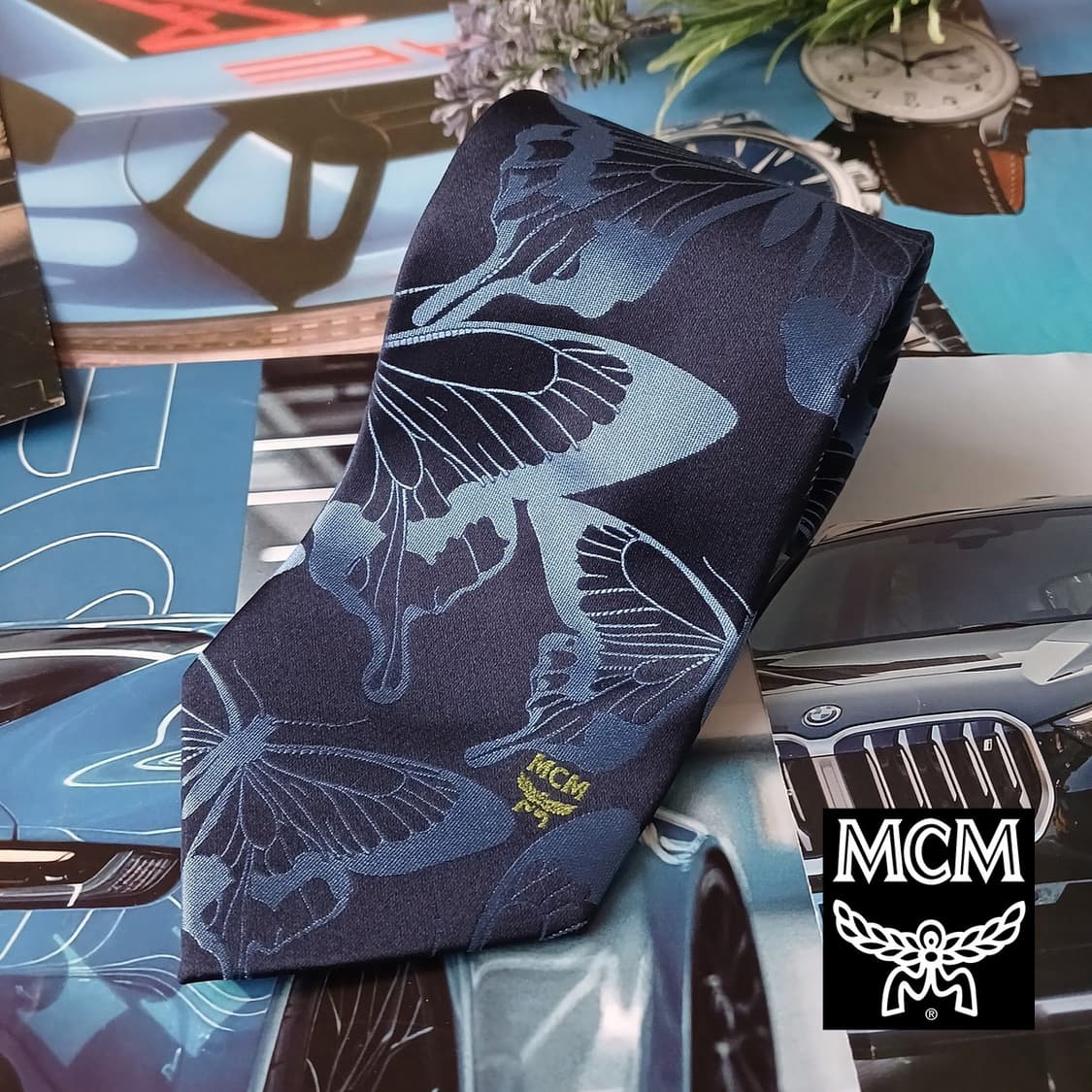 MCM 실크 블루 나비 패턴 넥타이 9.2cm A+등급 A19379
 상품이미지2