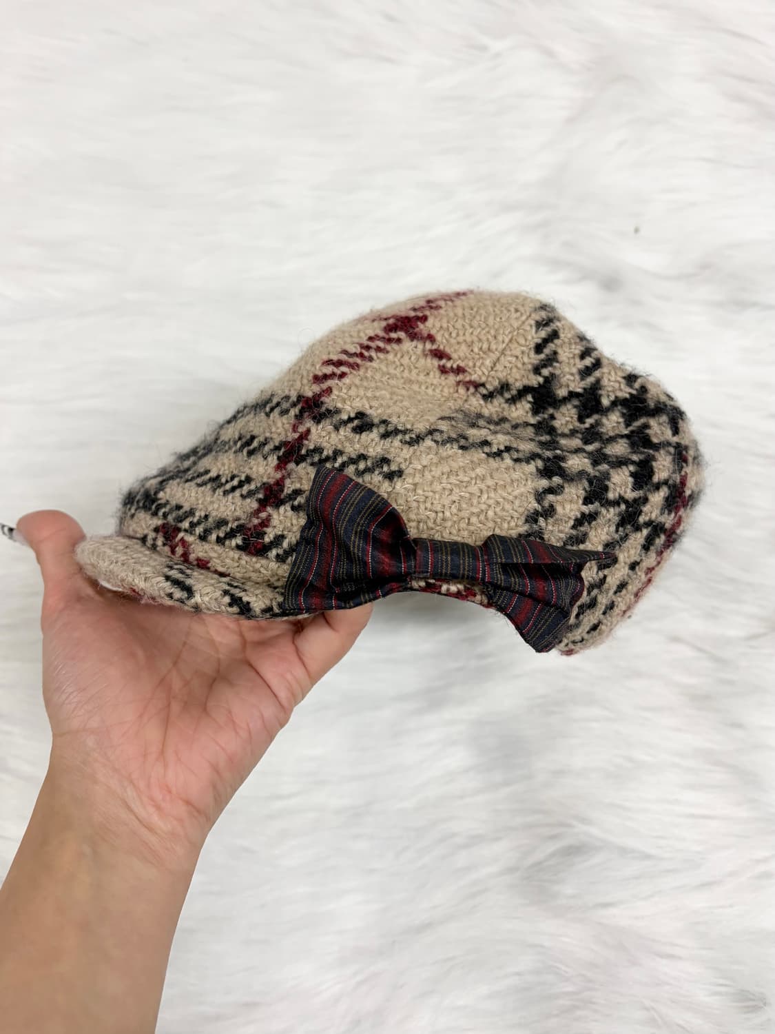 너드 라떼갸루 니트 체크 베레모 상품이미지1