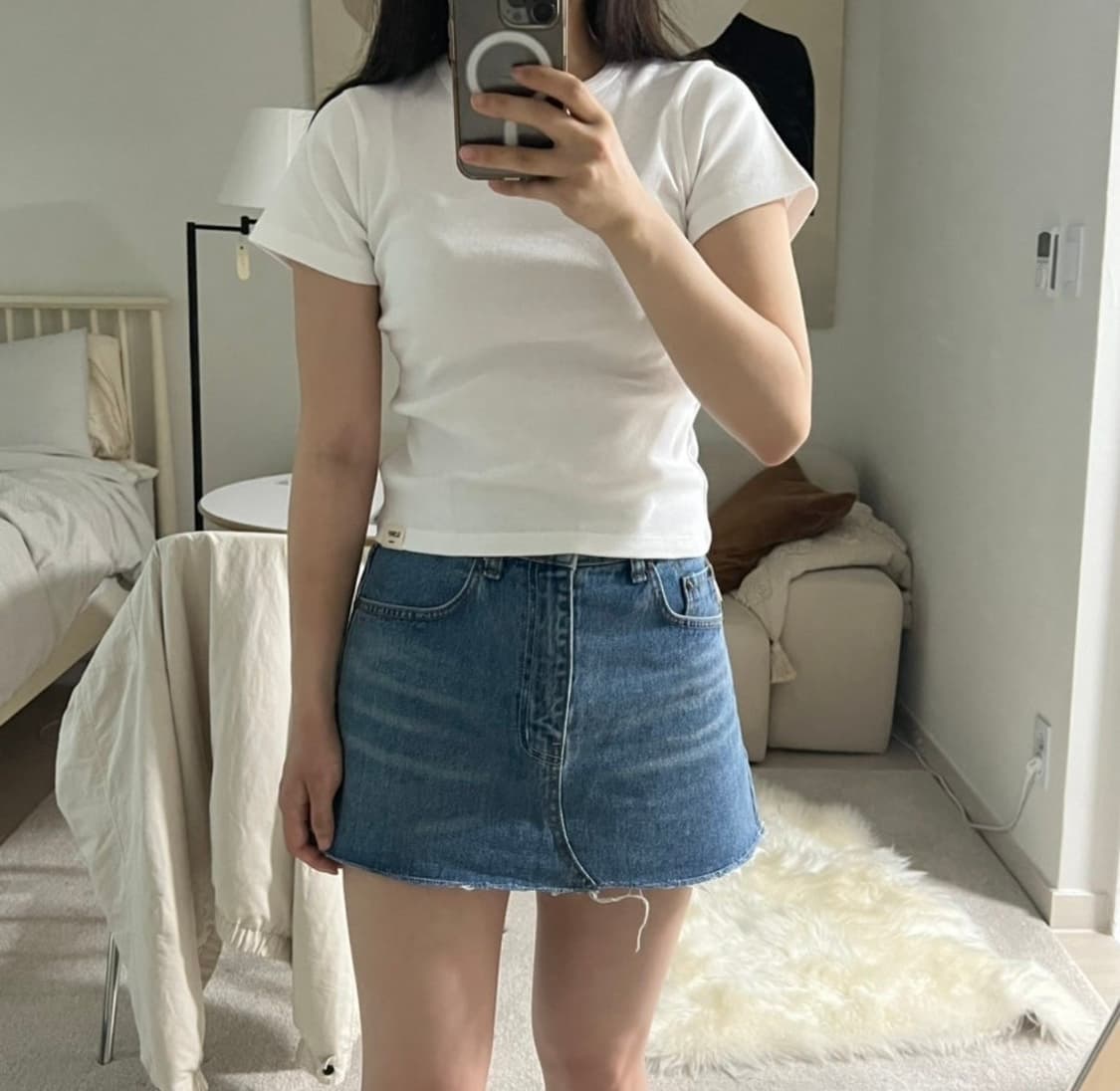 글로니 91 미드라이즈 데님 스커트 중청 상품이미지4