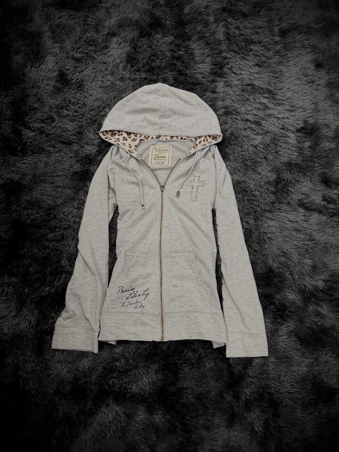 브라운 호피 십자가 그레이 Y2K 후드집업 상품이미지2