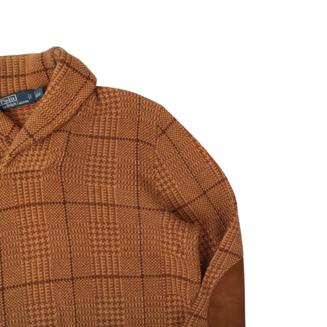 폴로 랄프로렌 카멜 체크 스웨이드패치 숄카라 니트 상품이미지3