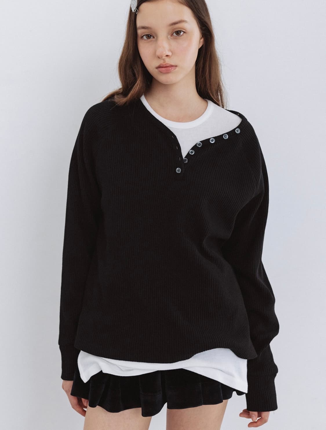 더티스 와플BUTTON BOXY WAFFLE T-SHIRT 상품이미지1