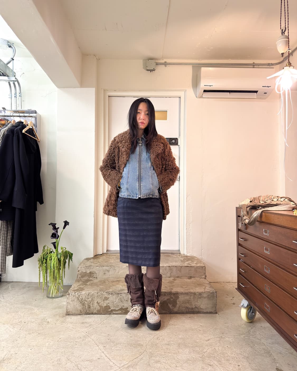 Vintage Curly Lamb Fur Jacket/ L 상품이미지7