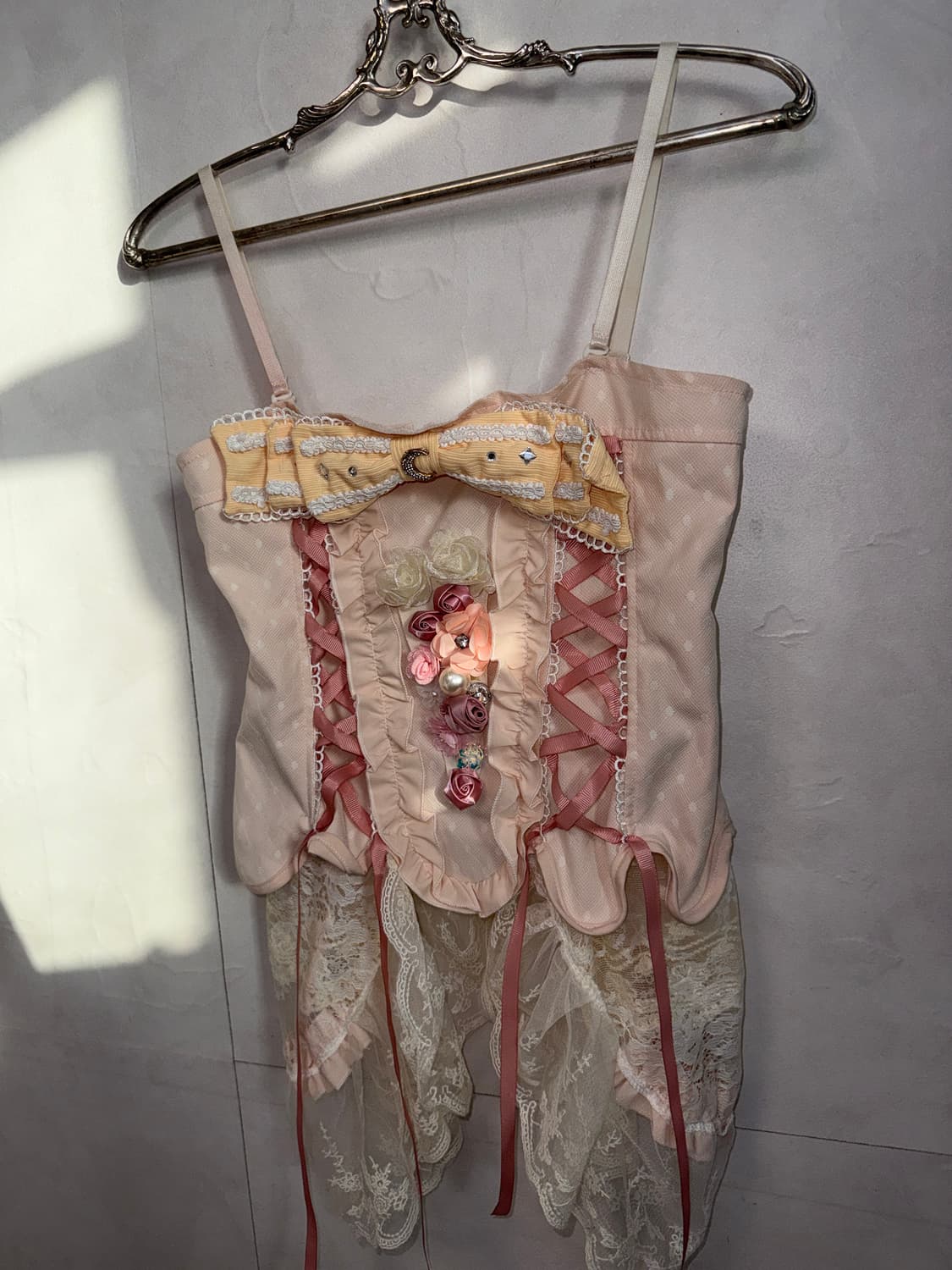 Baby pink dot flower corsage laceup 코르셋 상품이미지6