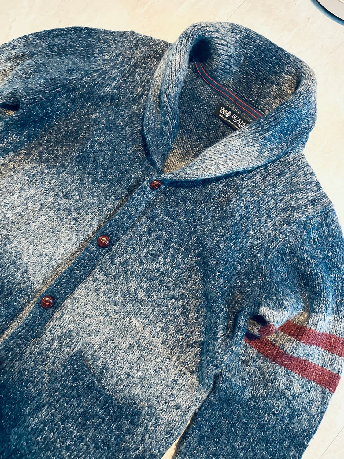 11FW BEAMS HEART Shawl Collar Knit cardi 상품이미지3