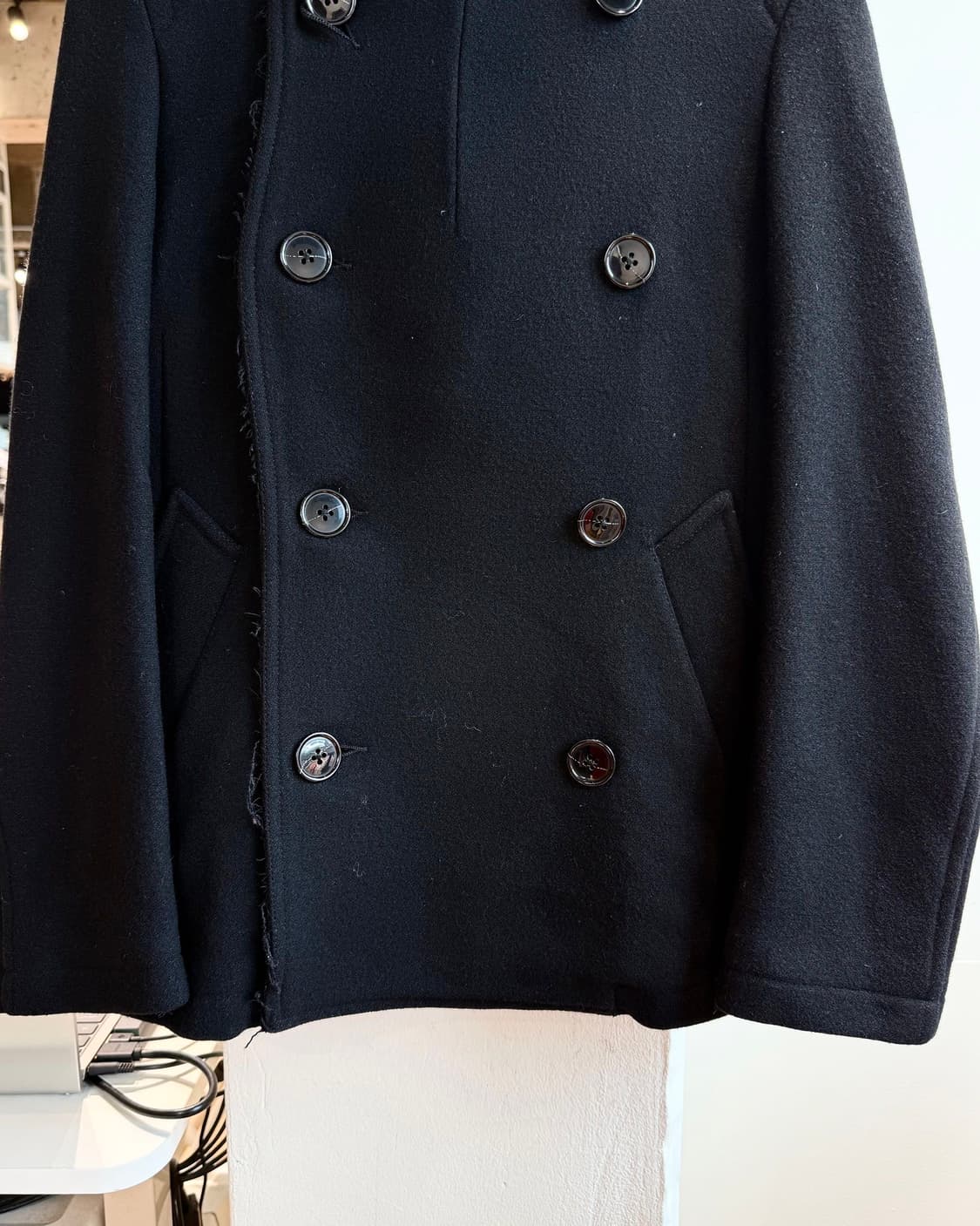 주카 블랙 더블 브레스티드 울 후드 코트 상품이미지6