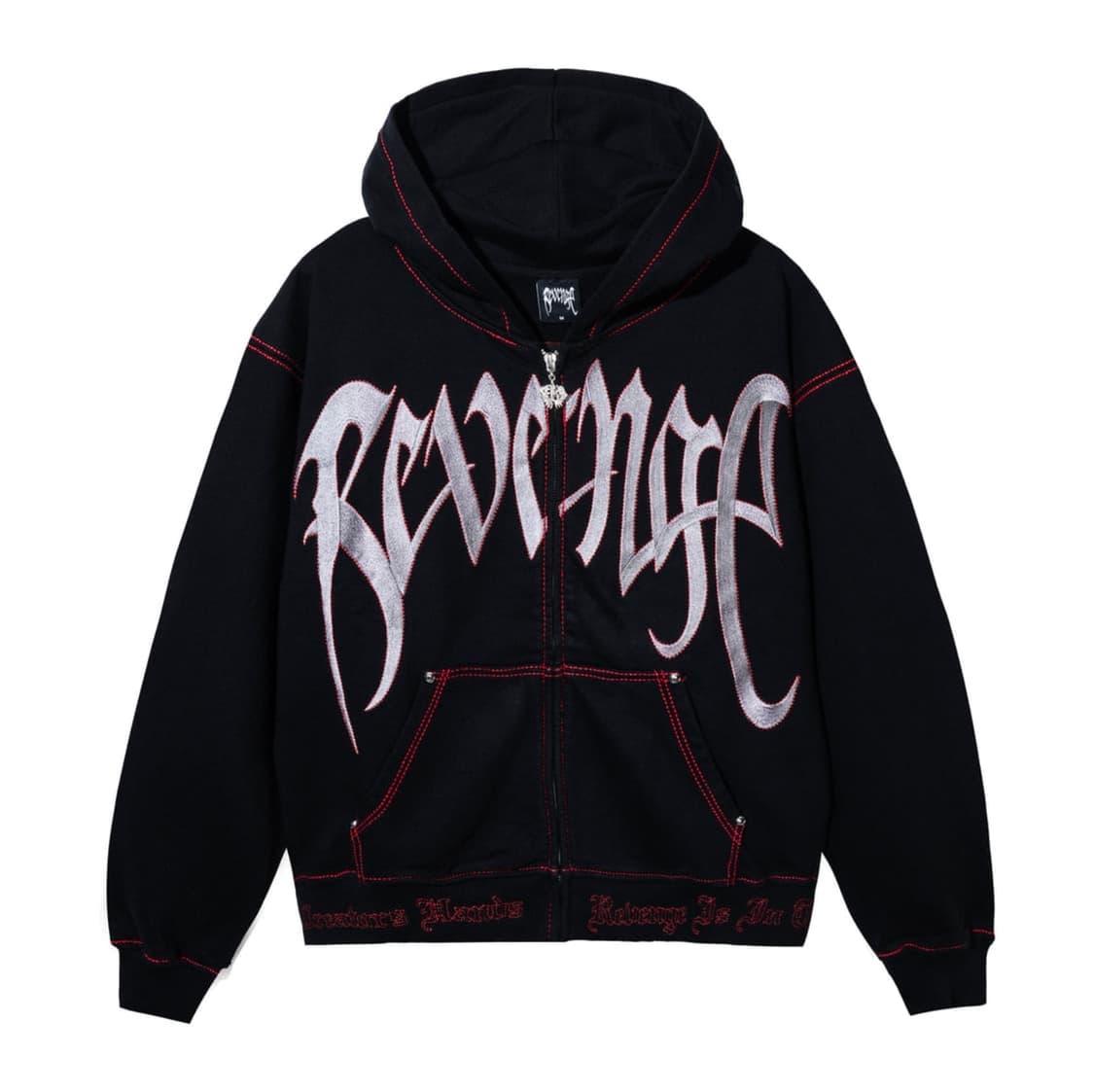 [L] REVENGE 리벤지 자수 후드 집업 블랙 레드 상품이미지1