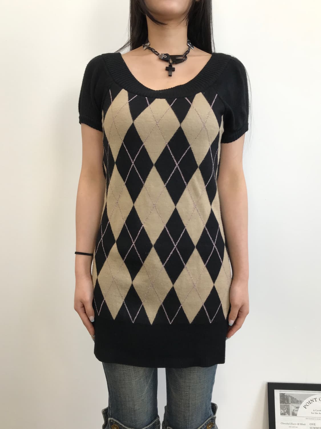 Klein Plus Acrylic Argyle Midi Onepiece 상품이미지2