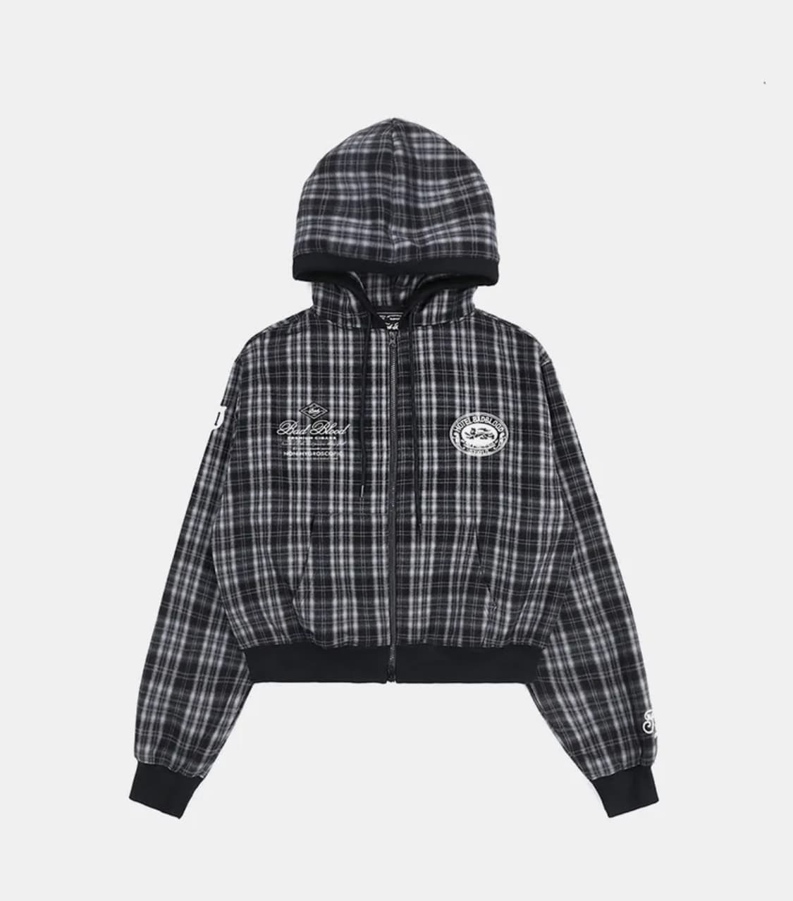 배드블러드 클래식 체크 후드 집업 블랙 상품이미지1