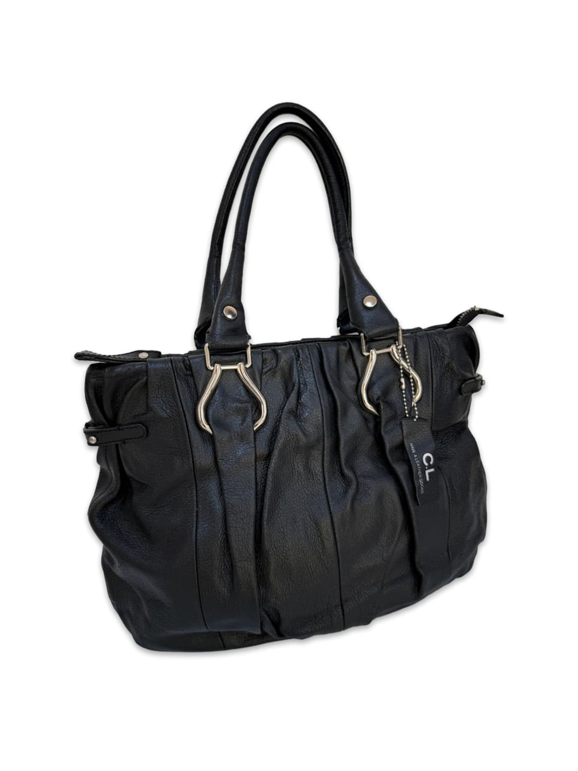 빈티지 블랙 가죽 사이드 벨트핸드백 상품이미지1