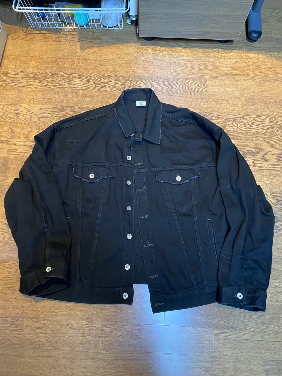 STU 오버핏 데님 트러커 자켓 L 블랙 상품이미지1