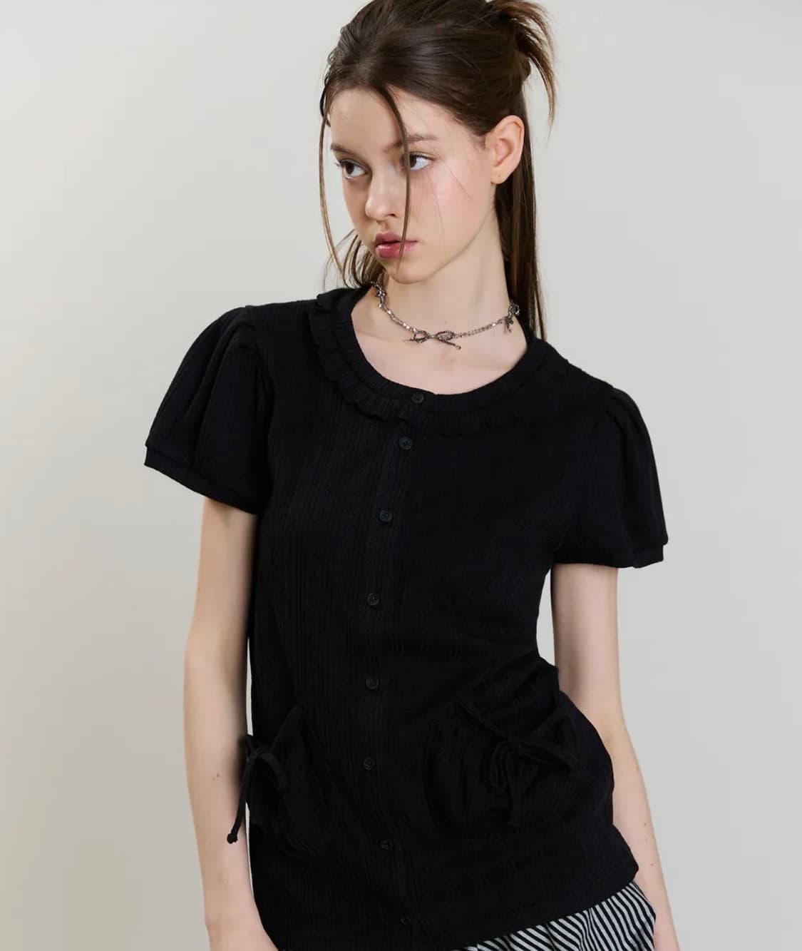 러브이즈트루 SM PUFF CARDIGAN(BLACK) 상품이미지1