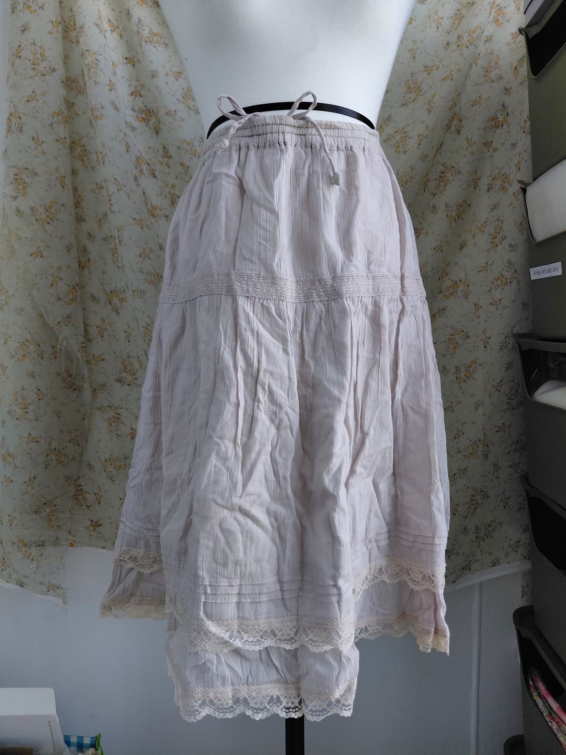 [빈티지] 레이스 캉캉 미디 스커트 아이보리 상품이미지2