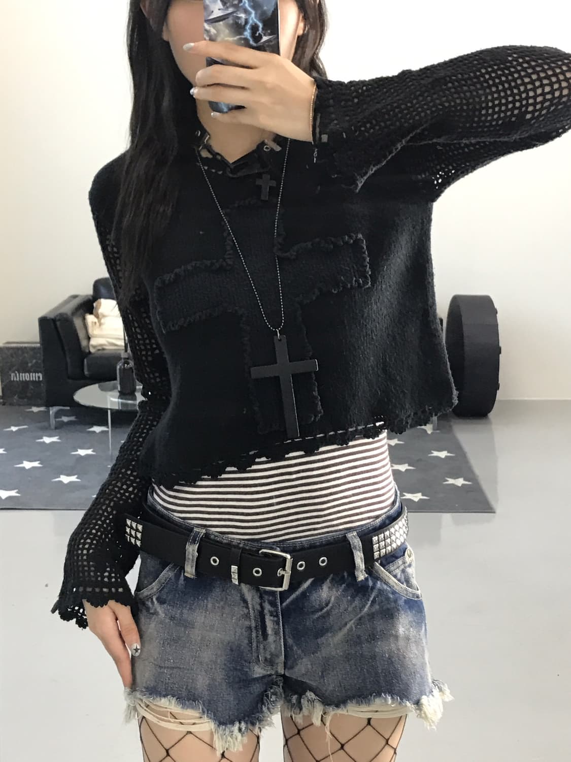 Moda Acrylic Y2k Cross Sweaters 상품이미지3