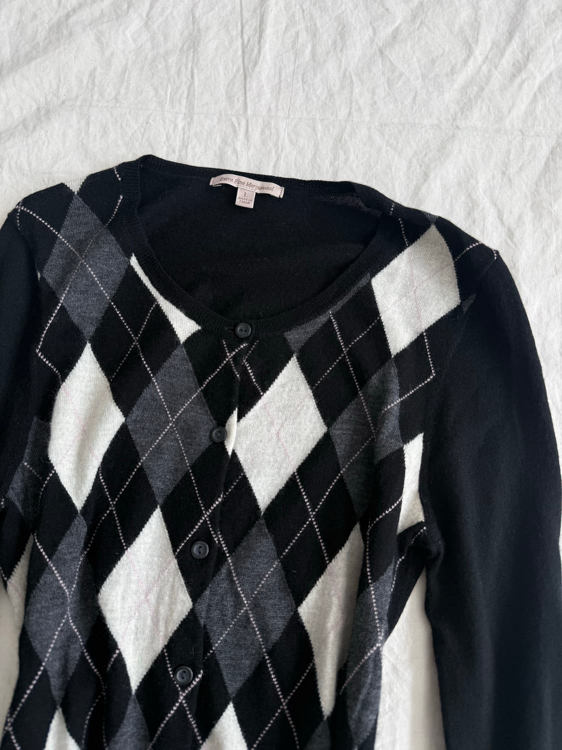 긱시크 러블리 아가일 메리나 울 가디건 상품이미지3