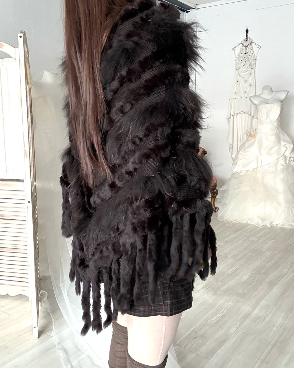 Deep brown fairy rabbit fur cape 상품이미지4