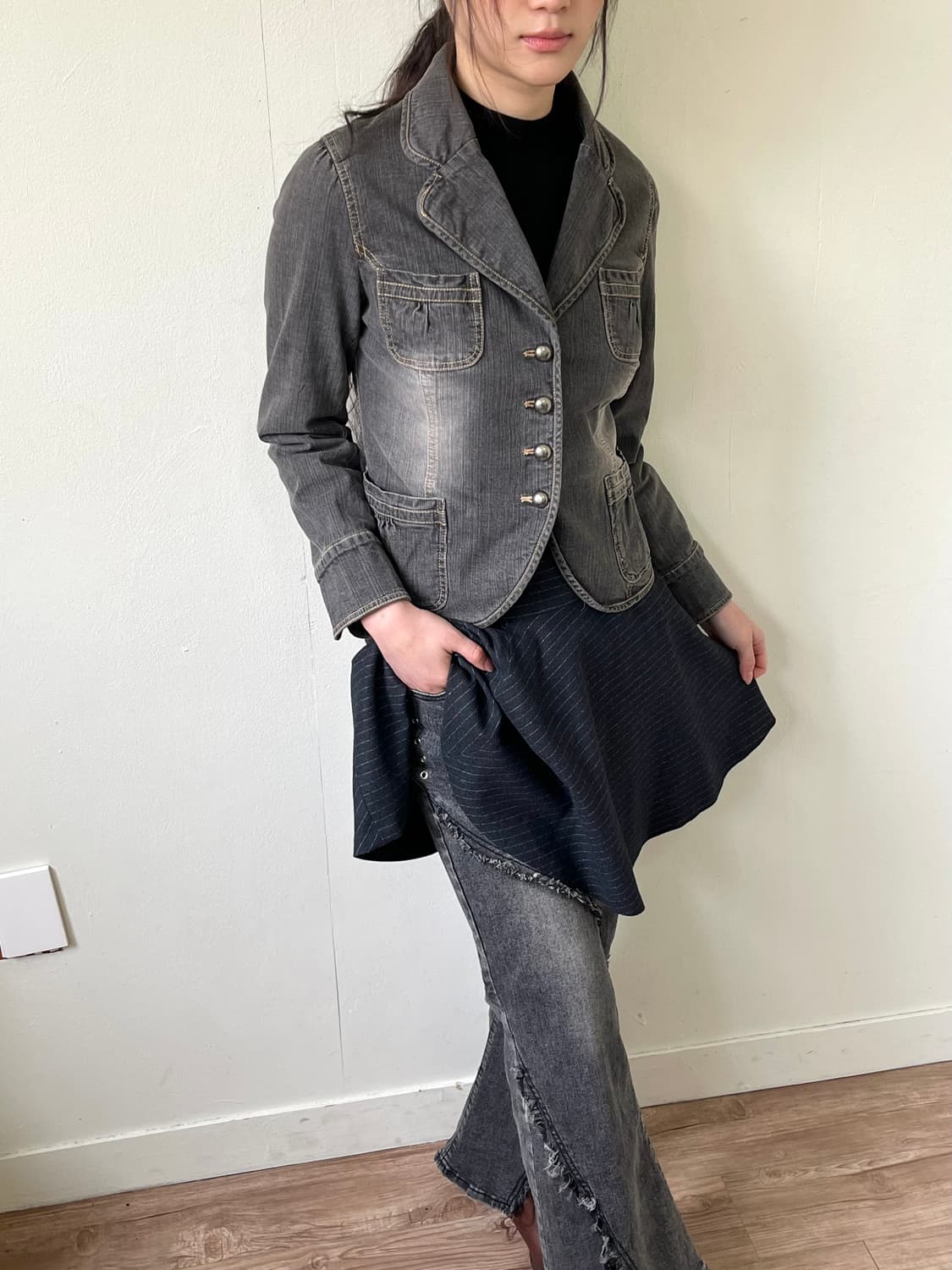 23 Vingt-trois 차콜 스트라이프 스커트 상품이미지5