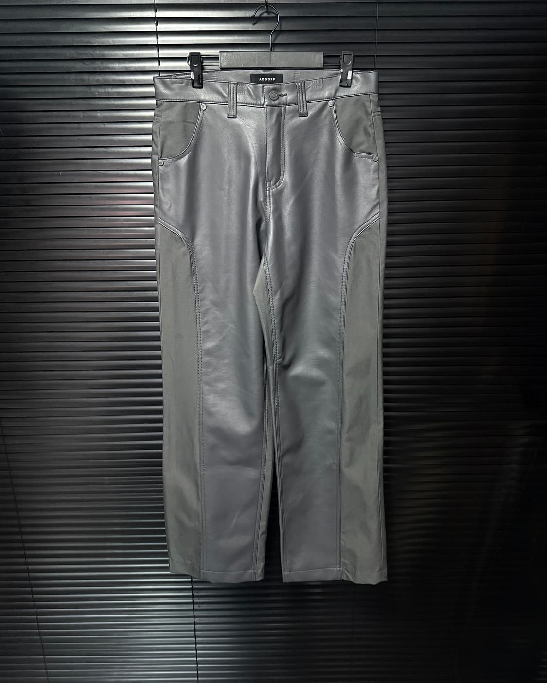 에드오프 회색 그레이 레더 가죽 믹스 스트레이트 일자 핏 30 31 팬츠 상품이미지1