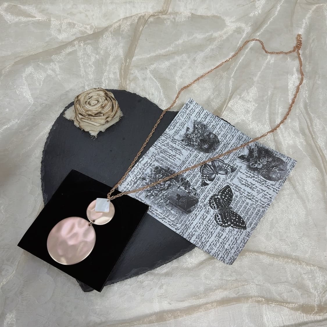 빈티지 로즈 골드톤 메탈 쉘 용골체인 목걸이 상품이미지2