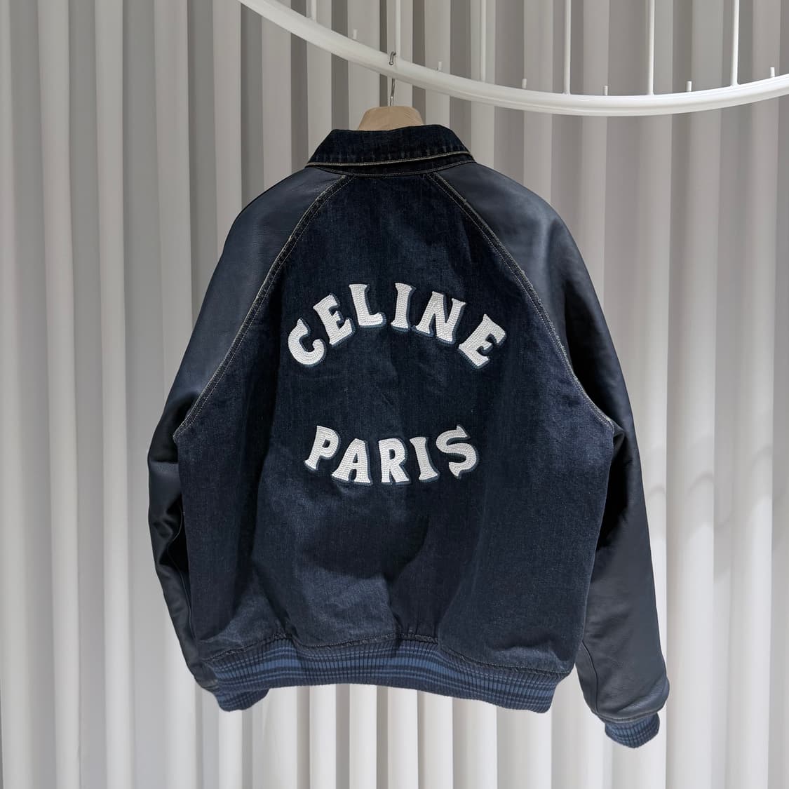 XL / 셀린느 가죽 레더 파리스 데님 바시티 자켓 상품이미지5