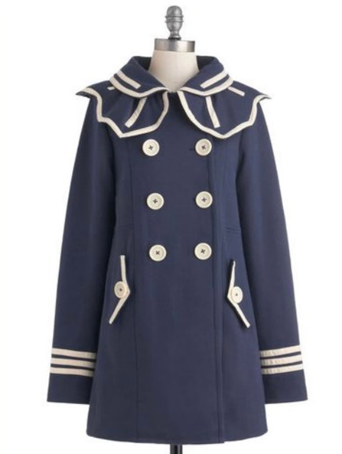 빈티지 세일러 마린 세라 카라 라인 더블 버튼 디테일 네이비 코트 자켓 상품이미지6