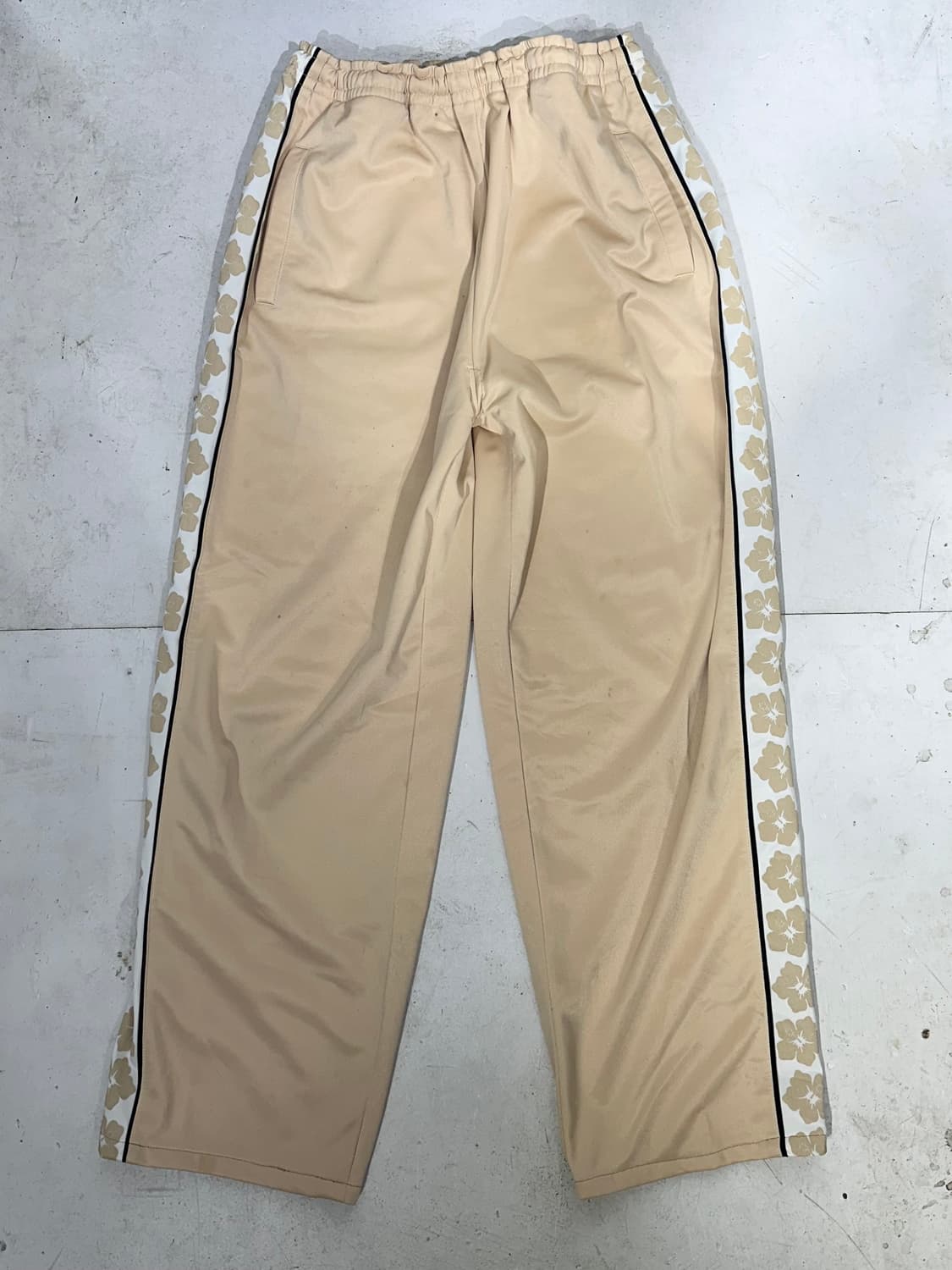 일본 빈티지 베이지 사이드 라인 와이드 팬츠 L 상품이미지4