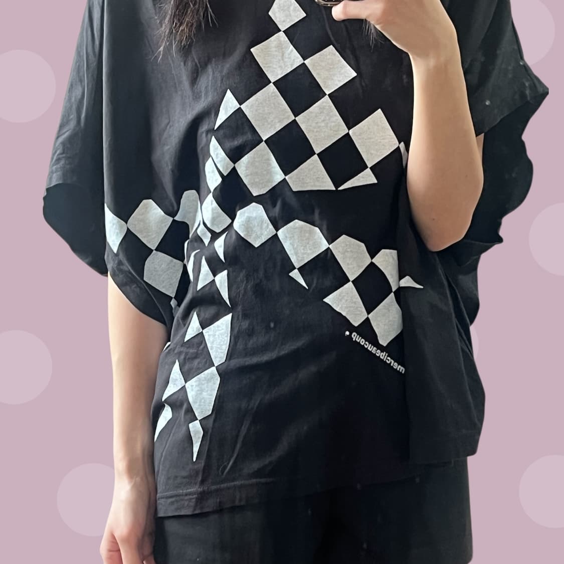 메르시보꾸 체커보드 리본 티셔츠 상품이미지3