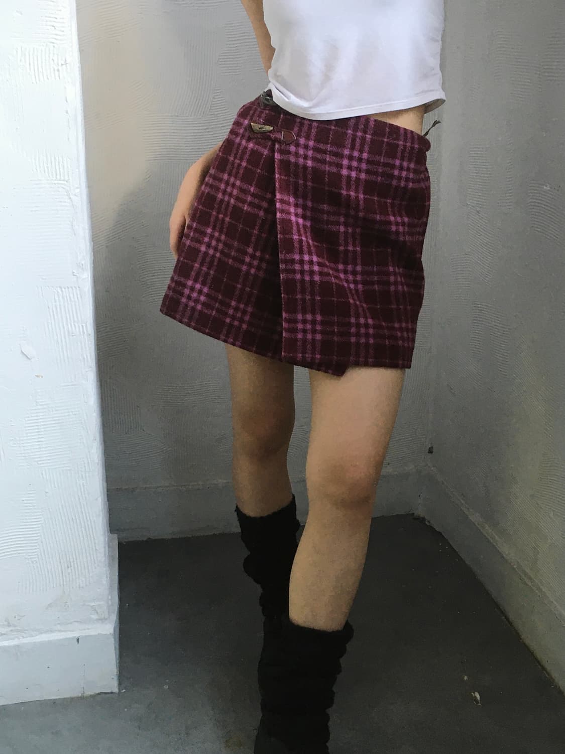 Burberry 버버리 블루 라벨 퍼플 체크 울 랩스커트  상품이미지2