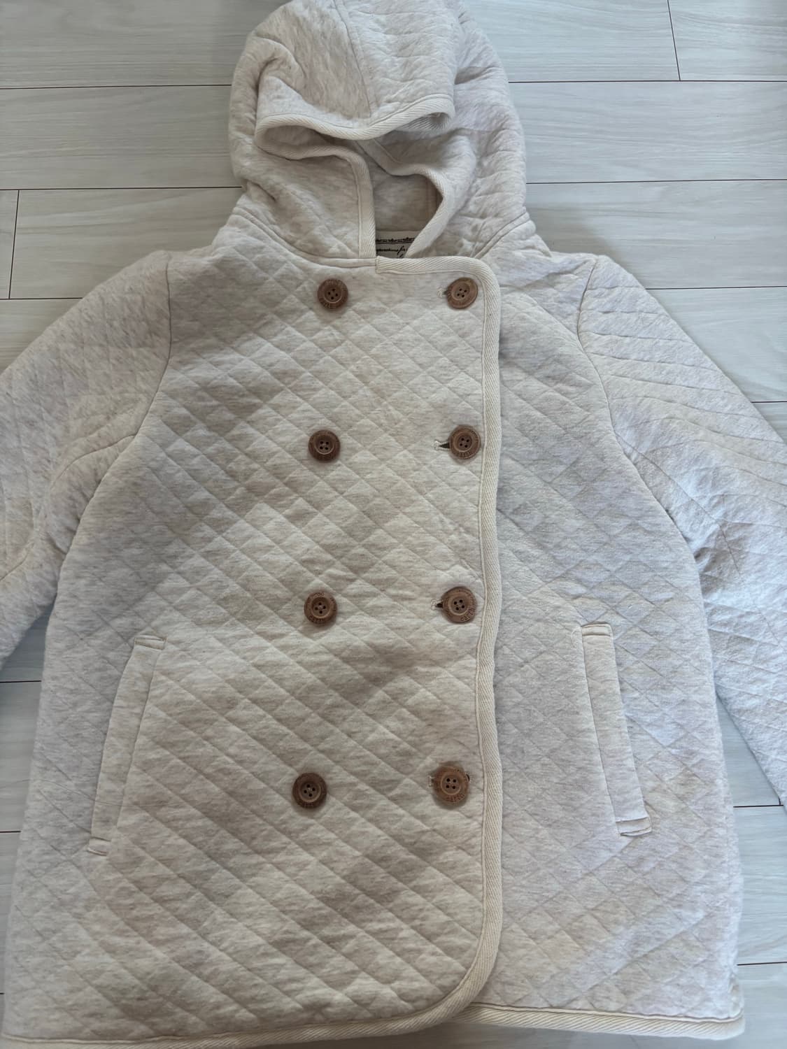 일본 빈티지 모리걸 더블버튼 퀄팅 후드 자켓 코트 상품이미지2